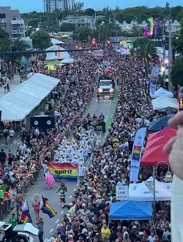 Aerial photo of the Stonewall Pride Parade in Wilton Manors 